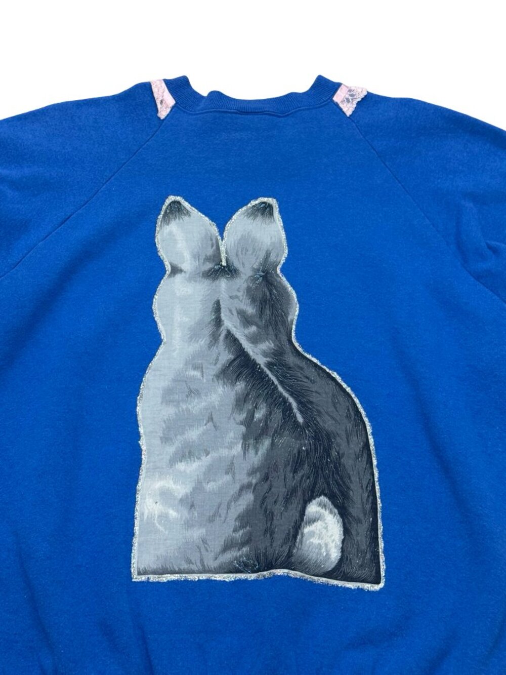 Vintage 1990s Fruit of the Loom Bunny Sweatshirt Blue Hand Painted Rabbit Made i - Picture 5 of 9